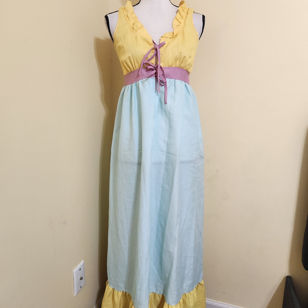 Scene Weaver Embellished Yellow and Pink Halter Sundress